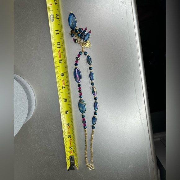 Statement Necklace Beaded Pendants Blue Purple Swirl Matching Earrings Bracelet - Picture 7 of 9